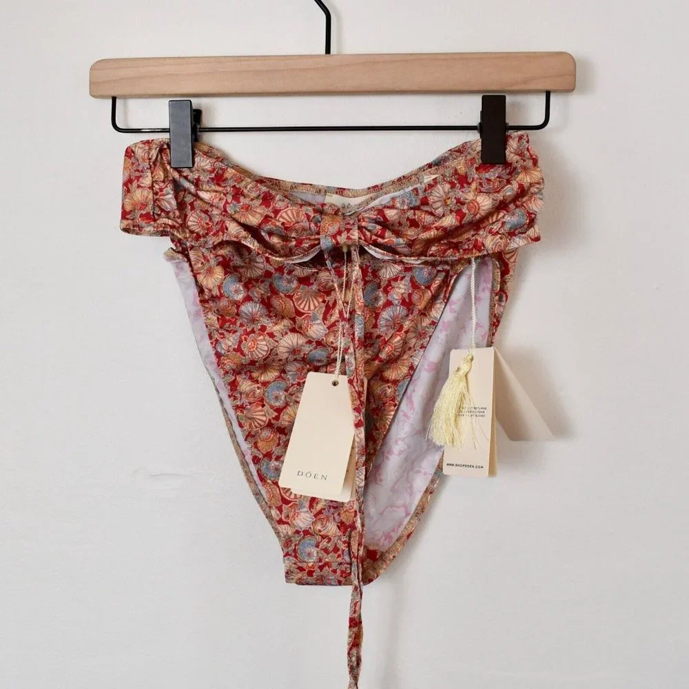 NWT DOEN Soleil Bikini Top Sea High Waist Bottom SET Rouge Tresors De La Mer - Picture 7 of 11